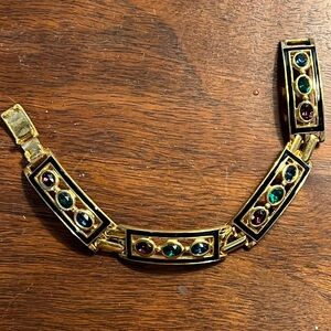 Bijoux Cascio Vintage Signed Gold Plated Enamel Multi Color Cabochon Bracelet
